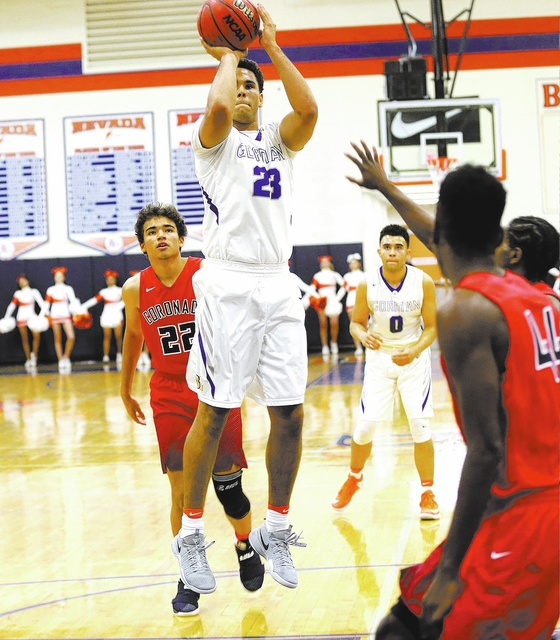 Bishop Gorman’s forward Ryan Kiley (23) takes a shot against Coronado during a basketb ...