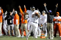 Bishop Gorman tight end Alize Jones (8) scores a touchdown against Arbor View on the opening ...