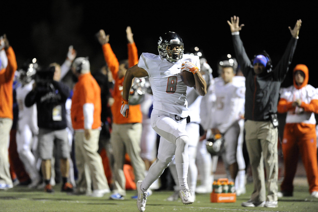 Bishop Gorman tight end Alize Jones (8) scores a touchdown against Arbor View on the opening ...