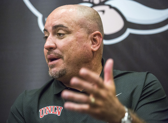 UNLV football coach Tony Sanchez discusses the upcoming season Wednesday, July 27, 2016, dur ...