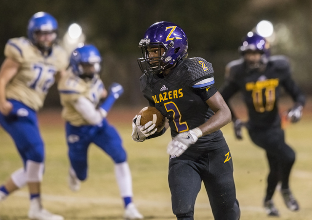 Durango wide receiver Justice Stroy (2) returns a kickoff on Friday, Oct. 21, 2016, at Duran ...