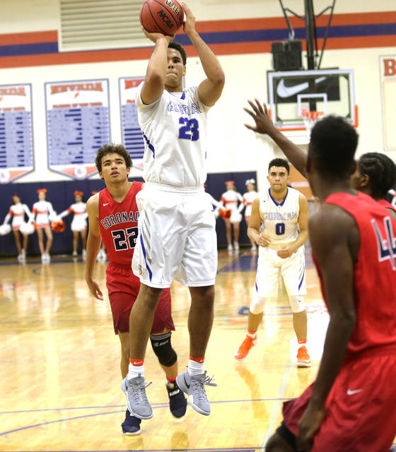 Bishop Gorman’s forward Ryan Kiley (23) takes a shot against Coronado during a basketb ...