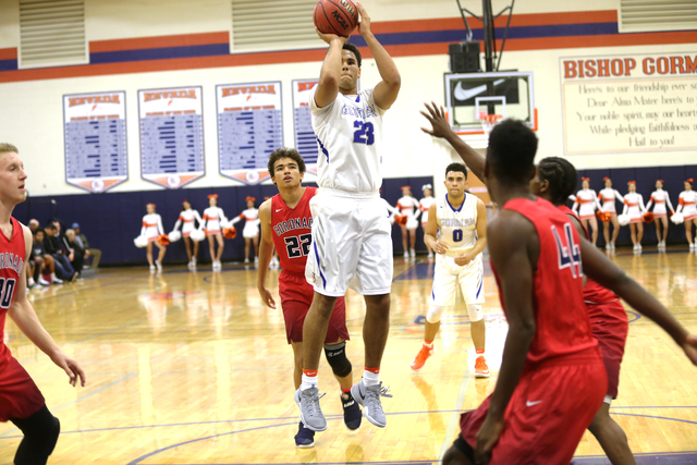 Bishop Gorman’s forward Ryan Kiley (23) takes a shot against Coronado during a basketb ...