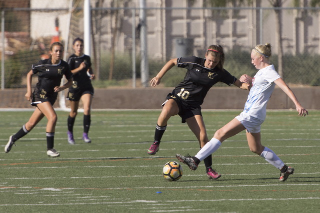 Faith Lutheran and Bishop Gorman play a girls soccer game at Bishop Gorman in Las Vegas, Thu ...