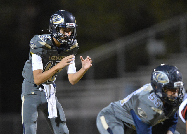 Cheyenne quarterback Matthew LaBonte (12) waits or the snap during the Cheyenne High School ...