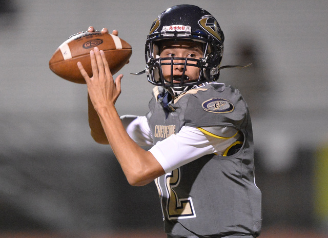 Cheyenne quarterback Matthew LaBonte (12) throws a pass during the Cheyenne High School Sunr ...