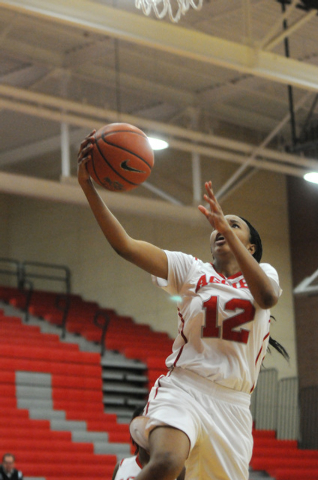 Arbor View’s Ariona Gill (12) goes in for a layup on Tuesday against Bonanza. Arbor Vi ...