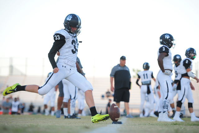 Palo Verde kicker Matthew Weidlein (33) warms up before the game between Foothill High Schoo ...