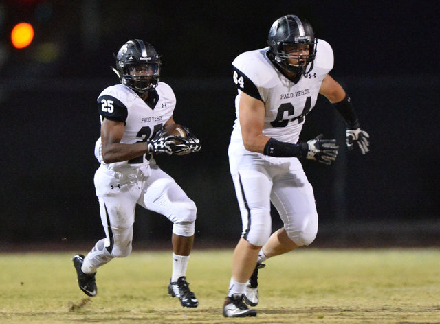 Palo Verde running back Terrill Jimerson (25) follows a blocker during the Foothill High Sch ...