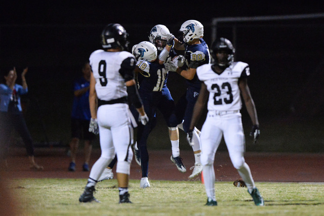 Foothill Falcons players celebrate a touchdown during the Foothill High School Palo Verde Hi ...