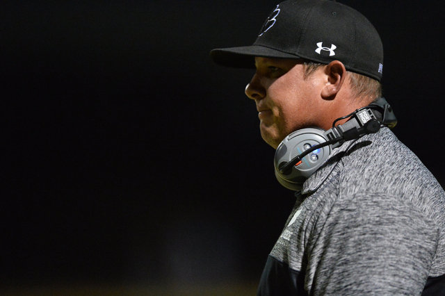 Palo Verde head coach Joe Aznarez reacts to a call during the Foothill High School Palo Verd ...