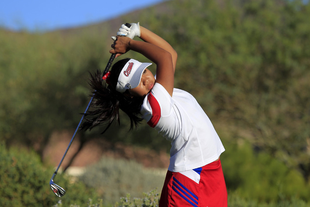 Coronado’s Samantha Penor tees off during the Sunrise Region girls golf tournament at ...