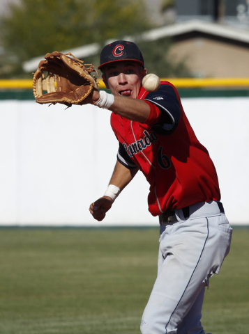 Tanner Bellamy of Coronado fields a grounder during the first round of the Sunrise Region to ...