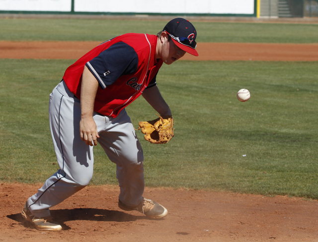 Caden Spilsbury of Coronado High School bobbles the ball during the first round of the Sunri ...