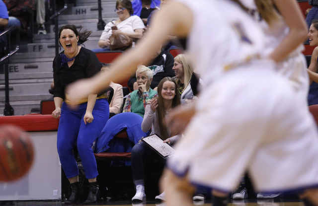 Lowry’s head coach Chelsea Cabatbat reacts as her players player during the second hal ...