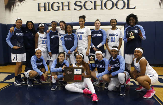 Centennial’s poses for a portrait after winning during the Class 4A Sunset Region cham ...