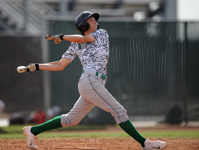 Palo Verde outfielder Cobi Fiechtner hits a triple against Bonanza in the fifth inning of th ...