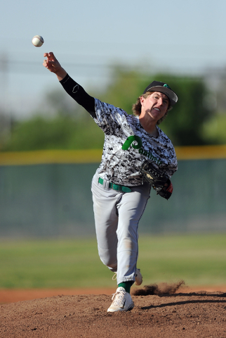 Palo Verde starting pitcher Tallon Thomason delivers to Bonanza in the first inning of their ...