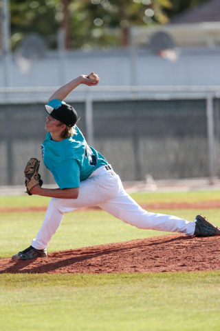 Silverado sophomore Kevin Pindel (28) pitches against Liberty during a baseball game at the ...