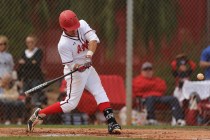 Arbor View’s Nick Quintana hits a two-run home run in the first inning of their prep b ...