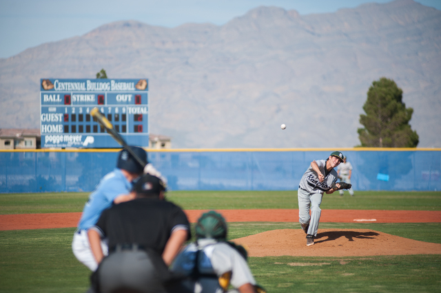 Rancho sophomore Richie Coughlin delivers a pitch against Centennial on Friday. (Martin S. F ...