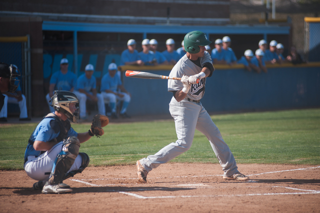 Rancho senior Jose Verdugo swings at a pitch against Centennial on Friday. Verdugo had a dou ...