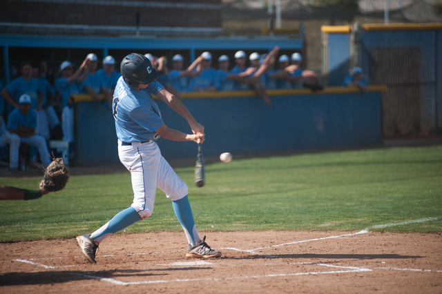 Centennial High School freshman Kyle Horton swings at a pitch against Rancho on Friday. (Mar ...