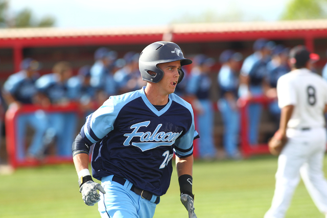 Foothill’s Collin Dobrolecki runs the bases after hitting a home run against Las Vegas ...