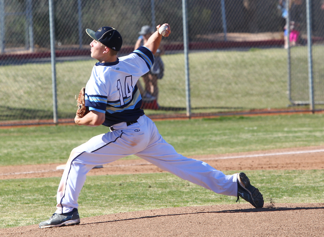 Foothill’s Ricky Kinney (14) pitches against Bonanza during a baseball game at Foothil ...