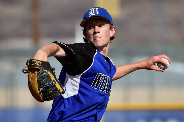 Basic left-handed pitcher Tanner Roundy delivers the ball against Green Valley during a high ...