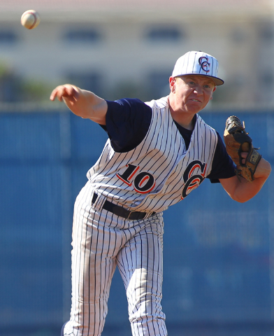 Chatsworth’s Niko Switalla (10) throws the ball to second base in the first inning aga ...