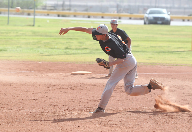 Chaparral’s Chad Clark (21) fires a pitch against Tech on Tuesday at Silver Bowl Park. ...