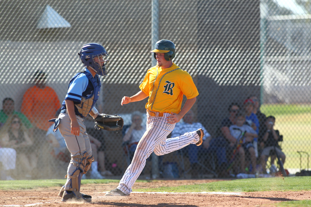 Rancho’s Cody Suarez scores in the third inning of the Rams’ 13-3 victory over F ...