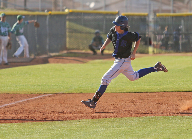 Basic’s Josh McLean runs to third after hitting a home run in a baseball game against ...