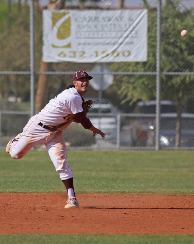 Cimarron Memorial’s Niko Decolati throws the ball during a baseball game against Arbor ...