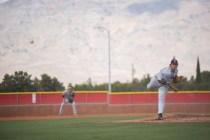 Desert Oasis A.J. Landis (15) pitches against Arbor View during their baseball game at Arbor ...