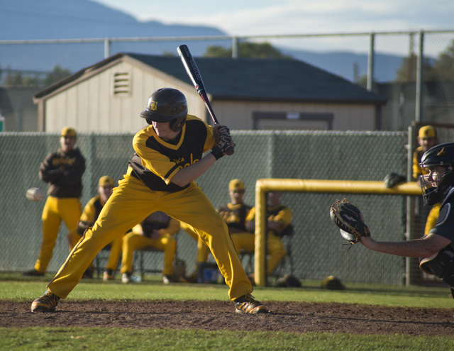 Bonanza’s Levi Klump (16) swings at the ball during their game against Silverado at Bo ...