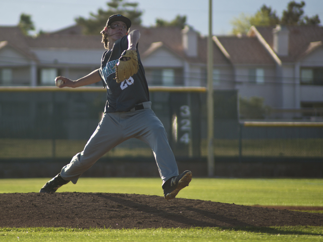 Silverado pitcher Kevin Pindel (28) throws the ball during their game at Bonanza High School ...