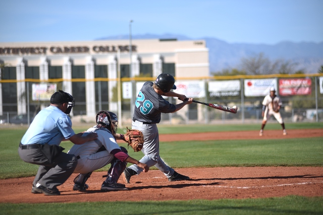 Silverado’s Payton Ballard (29) hits the ball against Cimarron-Memorial during their g ...