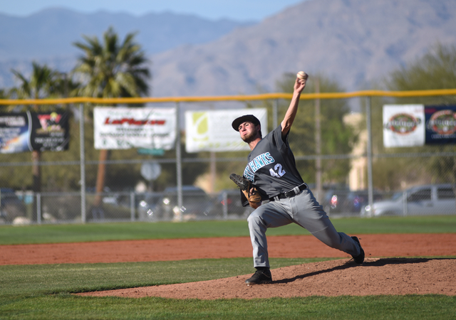 Silverado’s Michael Janosik (42) pitches against Cimarron-Memorial during their game p ...