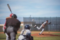 Boulder City’s Steve Wagner (9) pitches against Tech during their baseball game played ...