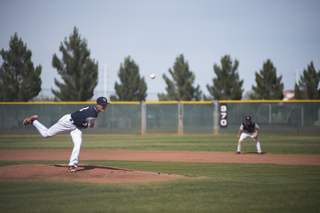 Coronado’s Zach Dunham (3) pitches against Basic during their baseball game at Coronad ...