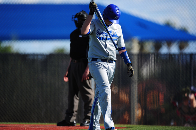 Sierra Vista batter Blake Kaplan reacts after striking out against Spring Valley in the fift ...