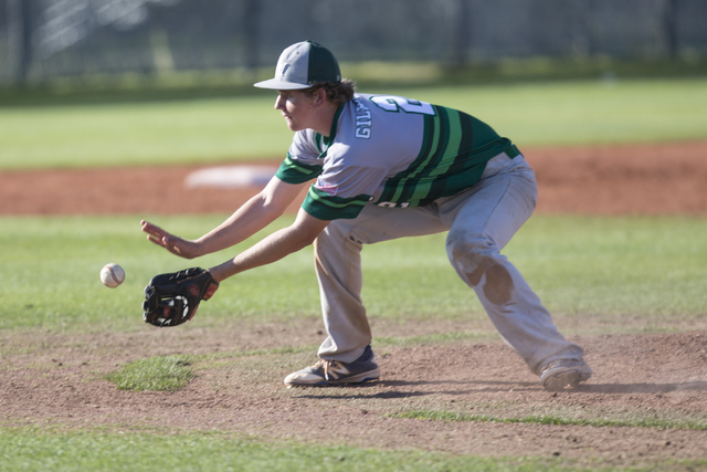 Green Valley’s Matt Gilbertson (2) makes a catch on a bounce which he then threw to fi ...