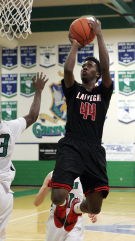 Las Vegas forward Will Loche (44) goes up for a shot against Green Valley in the fourth quar ...