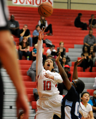 Arbor View’s Tiffani Smith shoots against Centennial on Monday. Centennial won 74-40 t ...