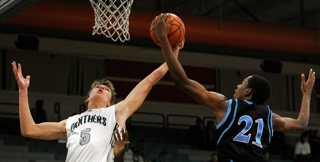 Palo Verde’s Grant Dressler (5) and Foothill’s Torrance Littles battle for a reb ...