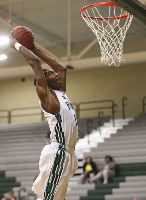 Rancho’s Justin Holiday (15) dunks against Las Vegas during a basketball game at Ranch ...