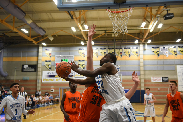 Foothill’s Te’Vion Reed (20) goes up for a shot against National Prep Academy&#8 ...