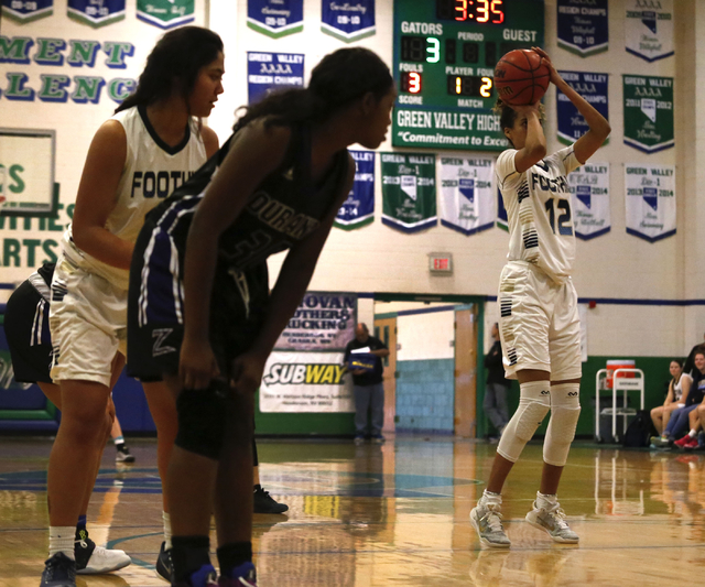 Foothill’s Rae Burrell shoots a free throw during a high school basketball game at the ...